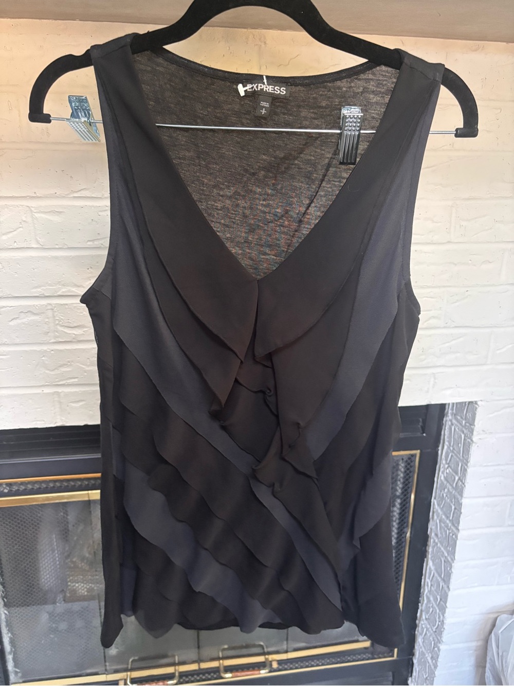Express Black Sleeveless Ruffle V-Neck Mini Dress